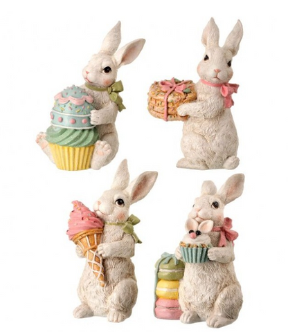 Assorted Bunny With Treats Figurine, INDIVIDUALLY SOLD