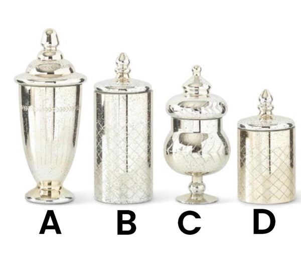 Assorted Mercury Glass Jar With Lid, INDIVIDUALLY SOLD