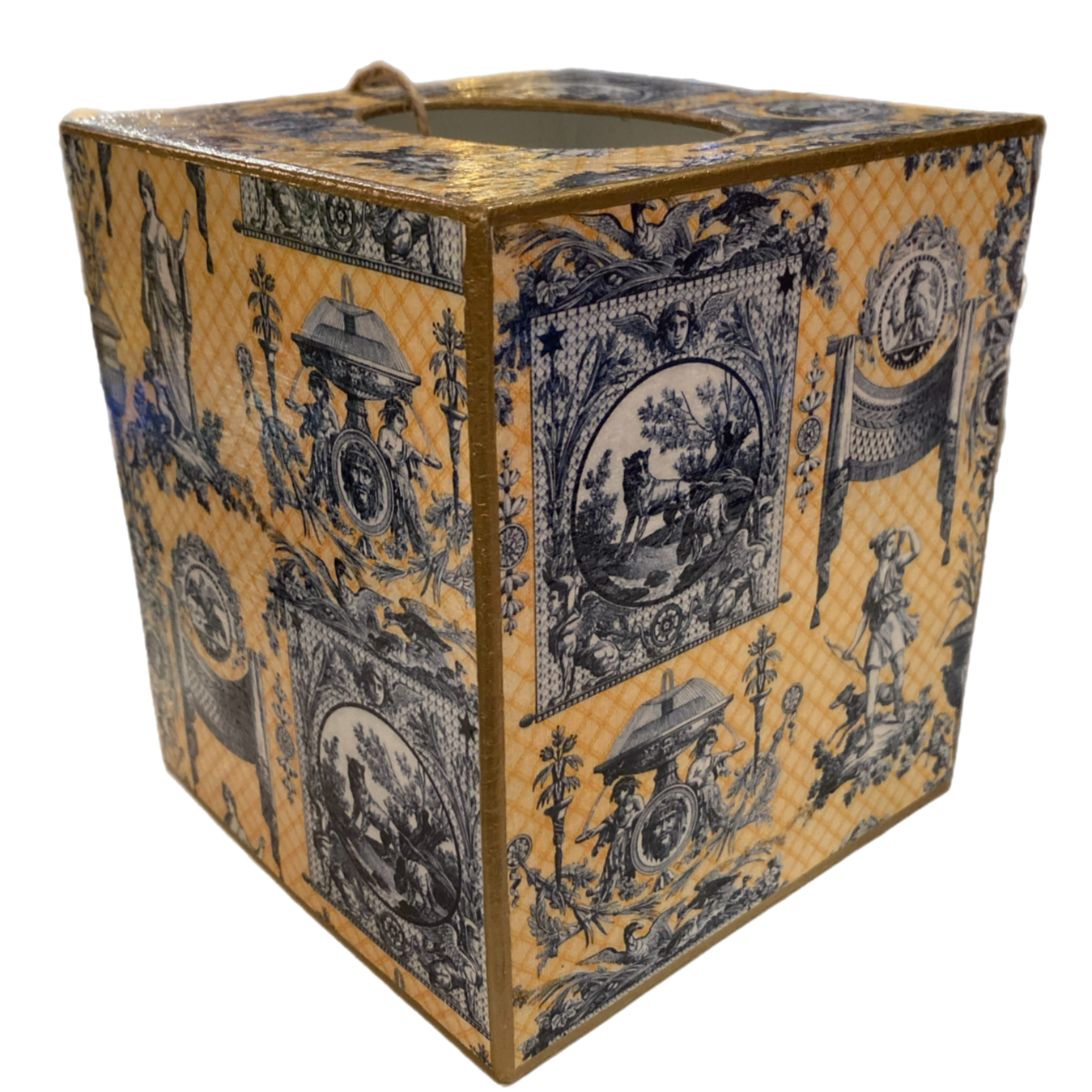 Yellow And Blue Toile Tissue Box Cove