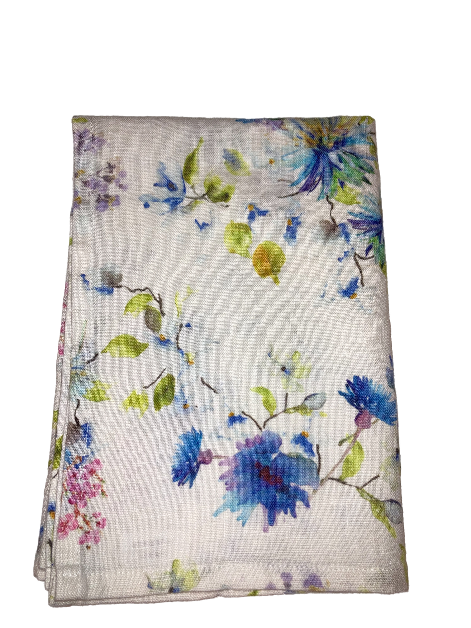 Blue Flowers Linen Tea Towel