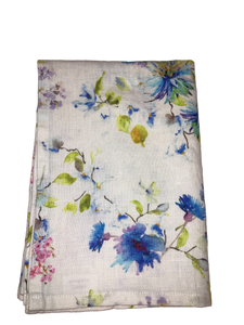 Blue Flowers Linen Tea Towel