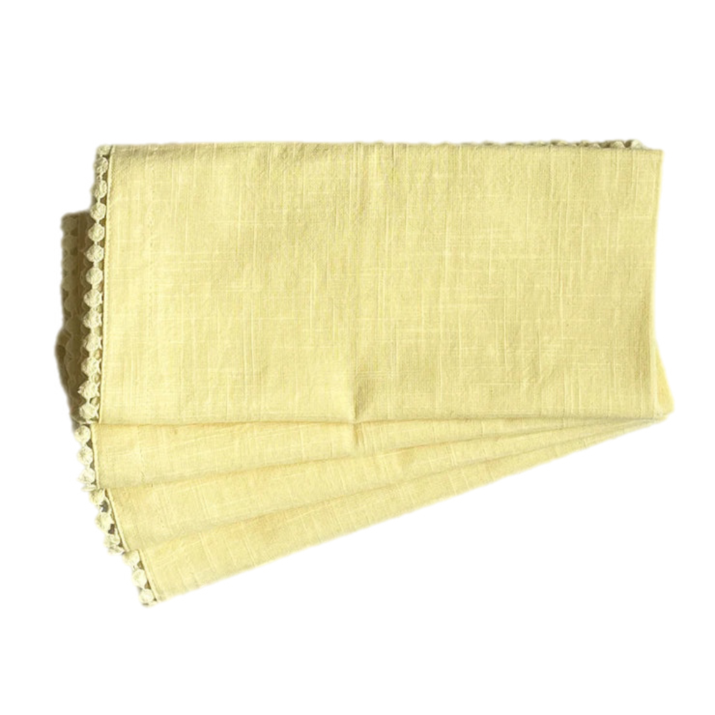 Lace Yellow Linen Napkin, Set Of 4