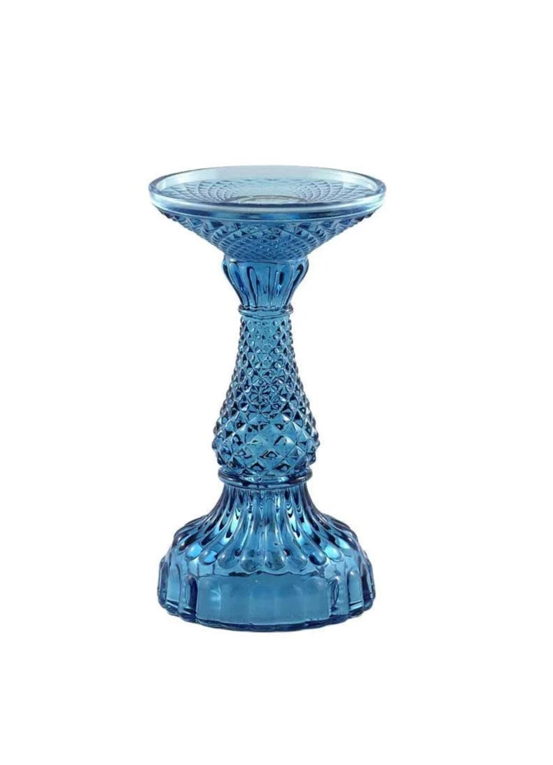 Depression Glass Pillar Candle Holder, LARGE NAVY BLUE
