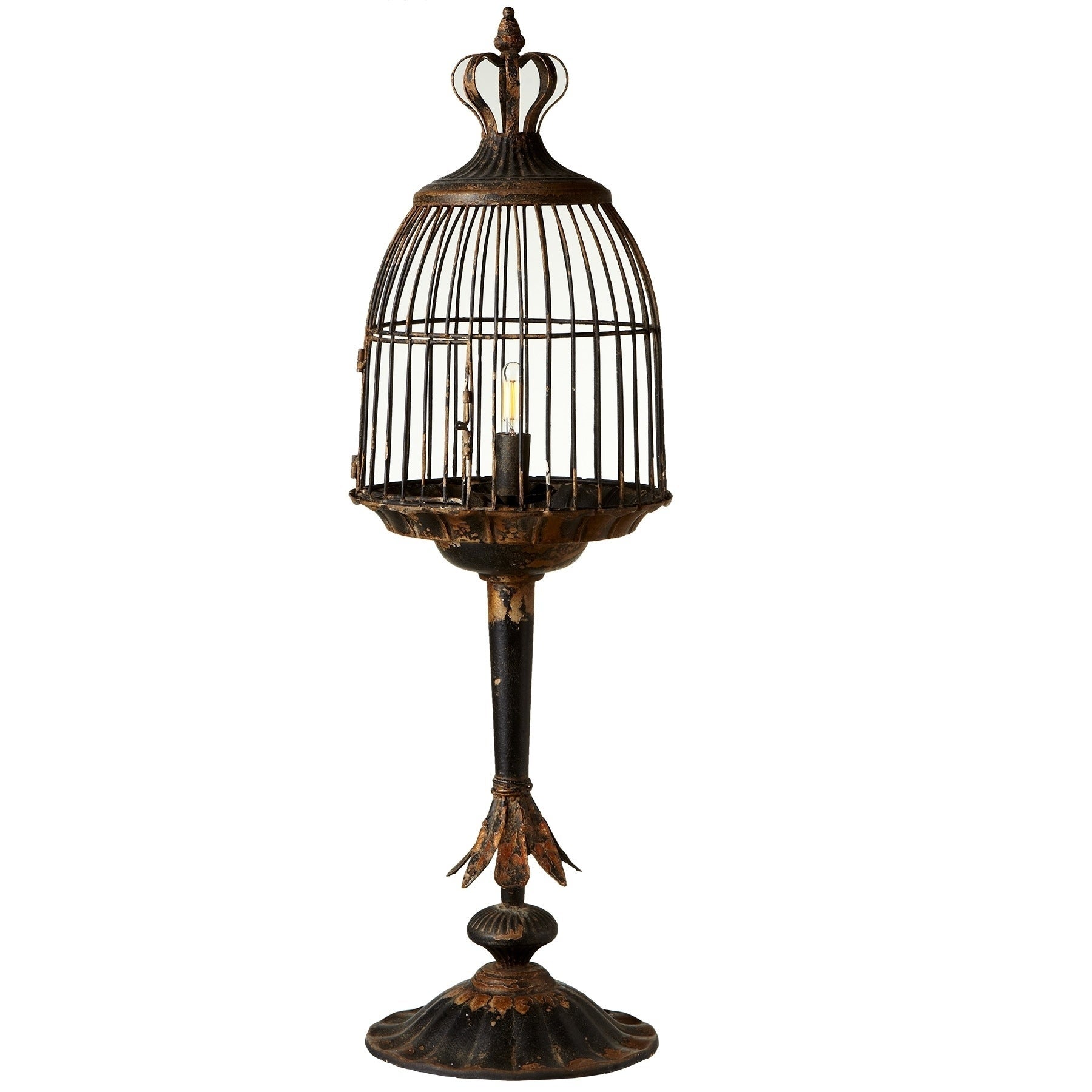 Black Distressed Birdcage Table Lamp