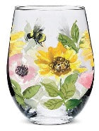Sunflowers And Bees Stemless Wine Glass