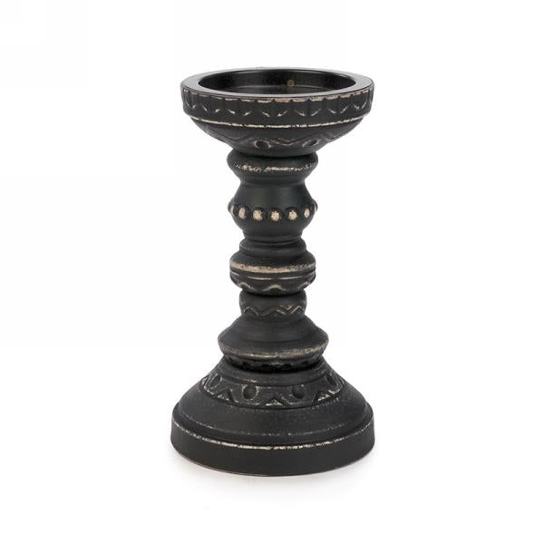 Black Antique Pillar Candle Holder - SHORT