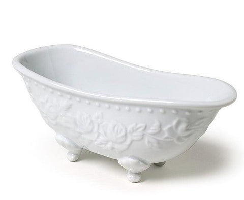 White Embossed Bath Tub Soap Dish
