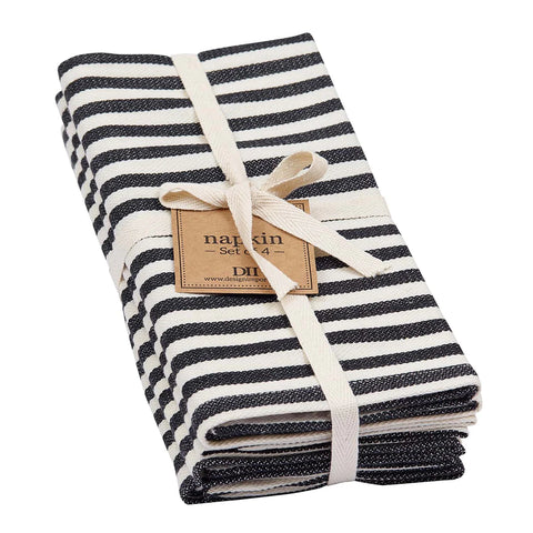 Black Striped Linen Napkin, Set Of 4