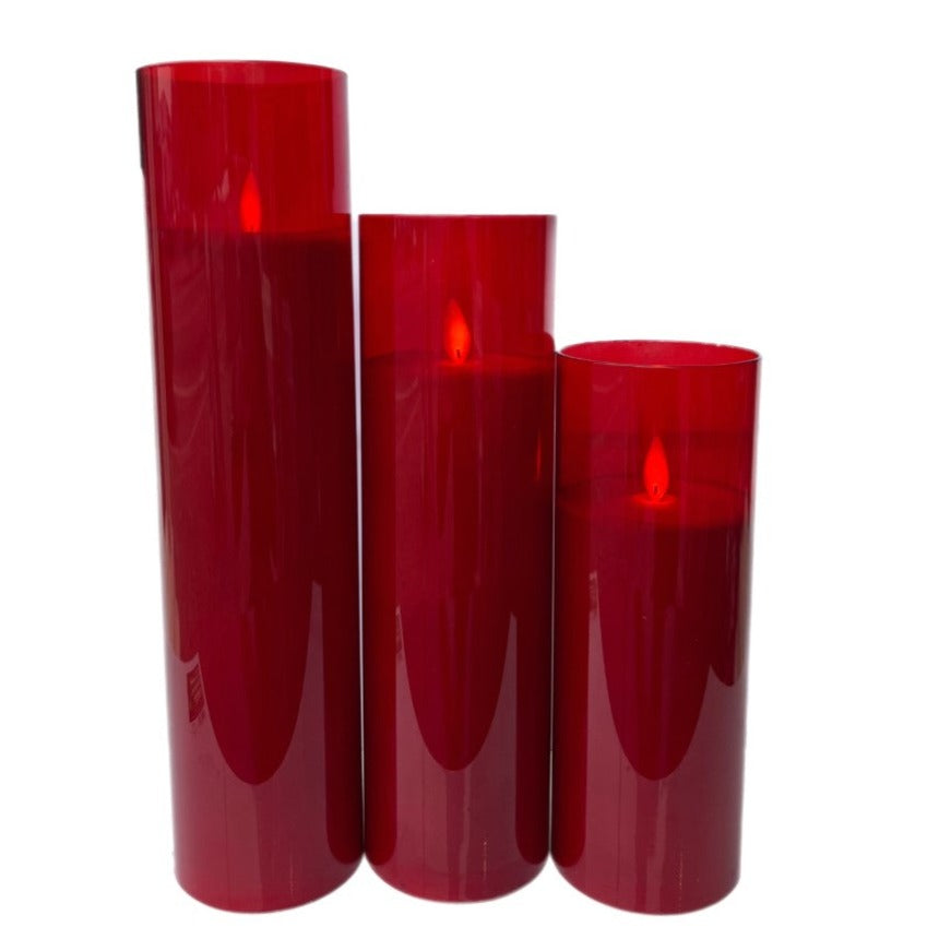 Assorted Slim Pillar Flameless Candle: Red, INDIVIDUALLY SOLD