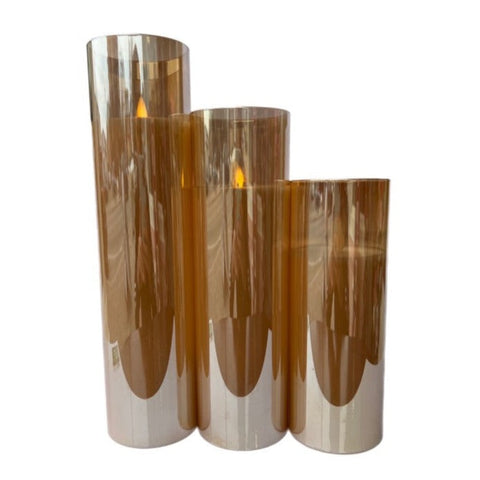 Assorted Wide Pillar Flameless Candle; Amber, INDIVIDUALLY SOLD