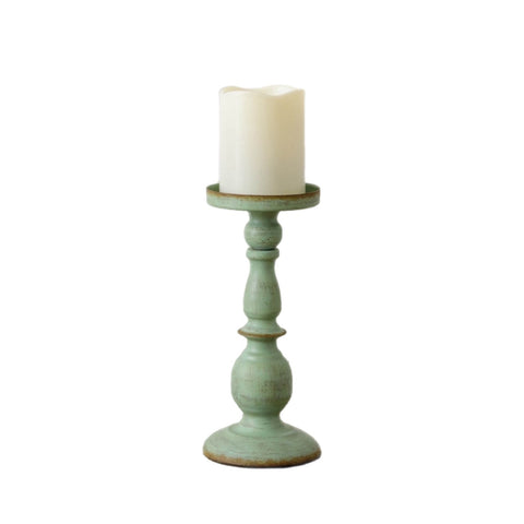 Green Wooden Pillar Candle Holder